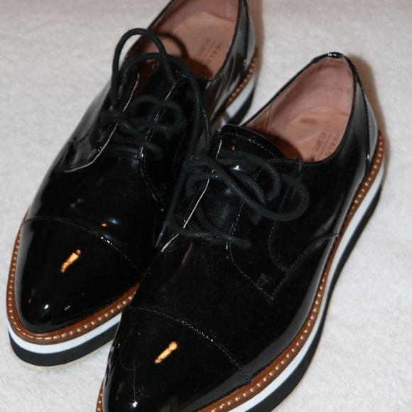 Halogen x Atlantic Pacific Gabriela Platform Oxford- Black, Glossy- Size 9.5